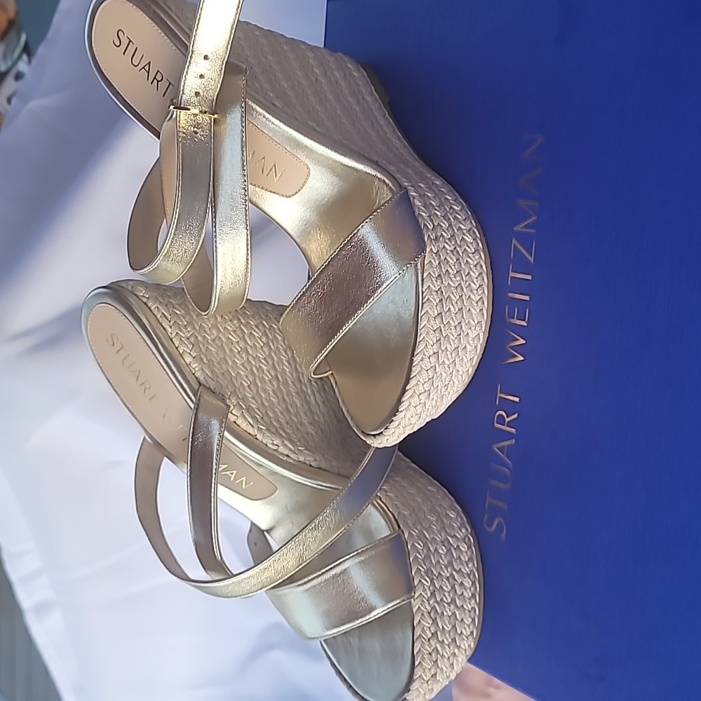 STUART WEITZMAN ESPADRILLE WEDGES - LIQUOD MWTALLIC COLOR, SIZE 37 / 6.5